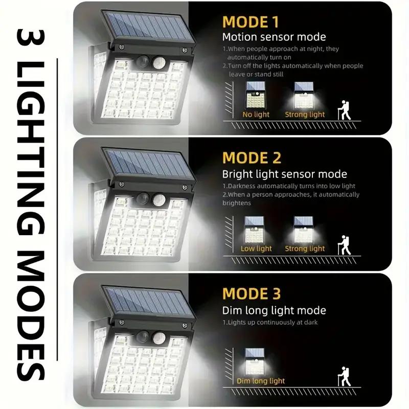 2PCS 72LED Solar Lights with PIR Motion Sensor Waterproof 3 Modes Outdoor Solar Wall Lamp for Patio Garden Security Street Lamp