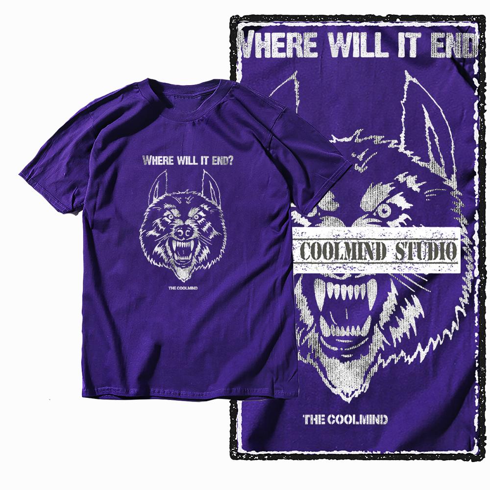 Coolmind MAE 100% Cotton Wolf Printed Exclusive Graphic Men T Shirt Big Size Streetwear Men Tshirt for Men T-shirt Tee Shirts