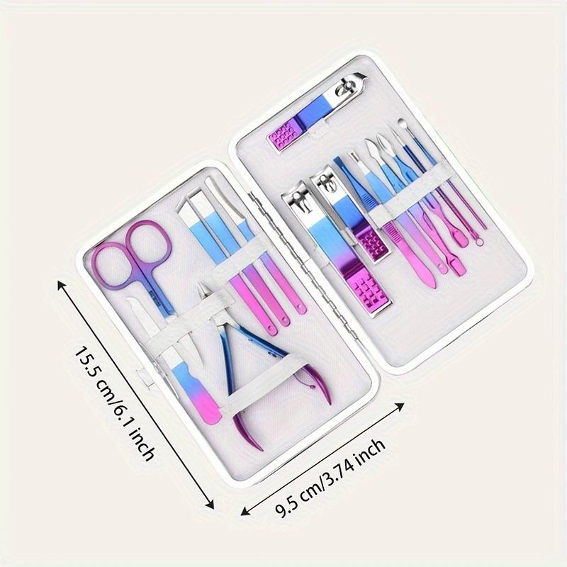 7-15 Pcs Blue-pink Gradient Nail Clipper set High-quality Manicure Set Nail Scissors Cutters Tools Pedicure Kit Suit in Case Chr