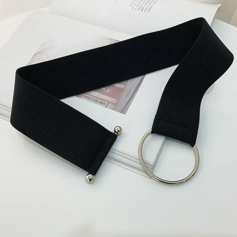 Solid Color Belts for Women Simple Waistband Sweater Corset Coat Seal Elastic Wide Round Buckle Decoration Dress Accessories