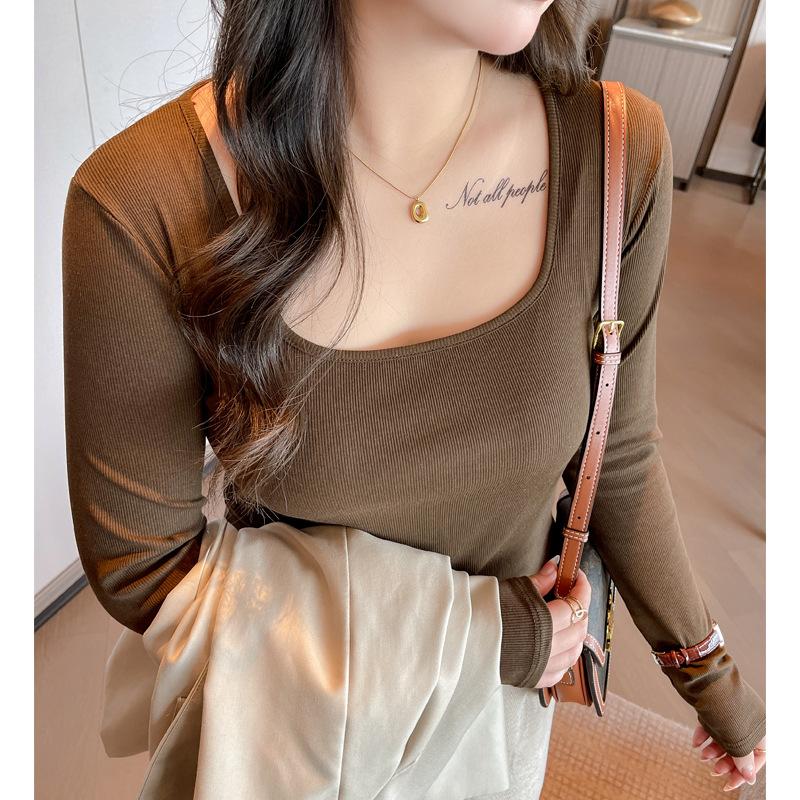 

Футболка с квадратным воротником и длинными рукавами для женщин с базовым слоем из модала, высококачественная, которую можно носить поверх новых весенних и осенних топов XL