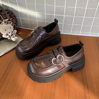 Fashion Women's Fashion Single Shoes Spring New Round Head Deep Mouth Metal Buckle Thick Sole Anti-slip Wear-resistant Single Shoes