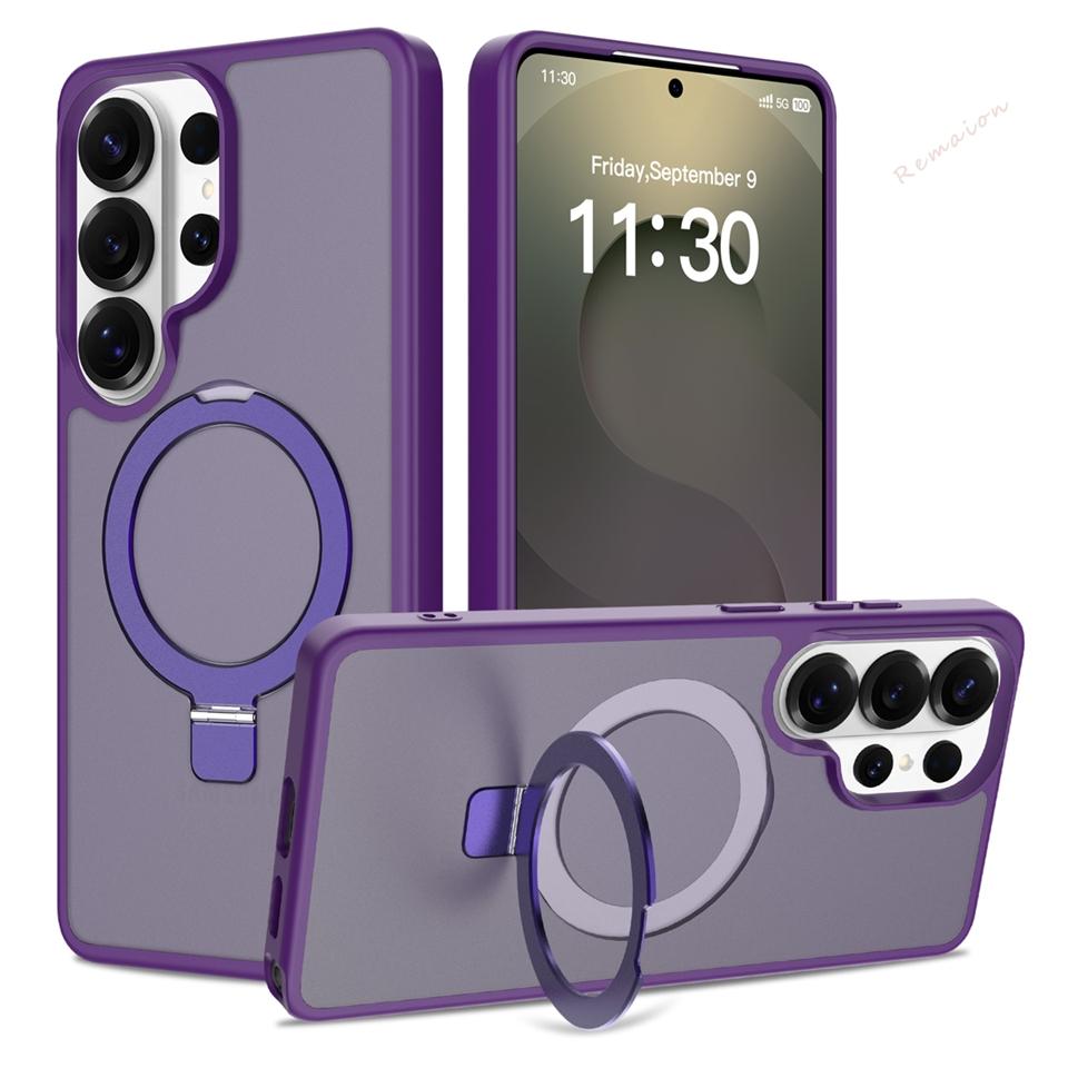 Matte Magnetic Phone Case for Samsung Galaxy S26 S23 S22 S24 S25 FE Ultra Edge Magsafe Metal Stand Charge Protector Cover