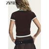 Zaprha 2025 Autumn New Beautiful Contrast Color Knitted Short sleeve Outerwear Women Cardigan Slim fit Slimming 0014114