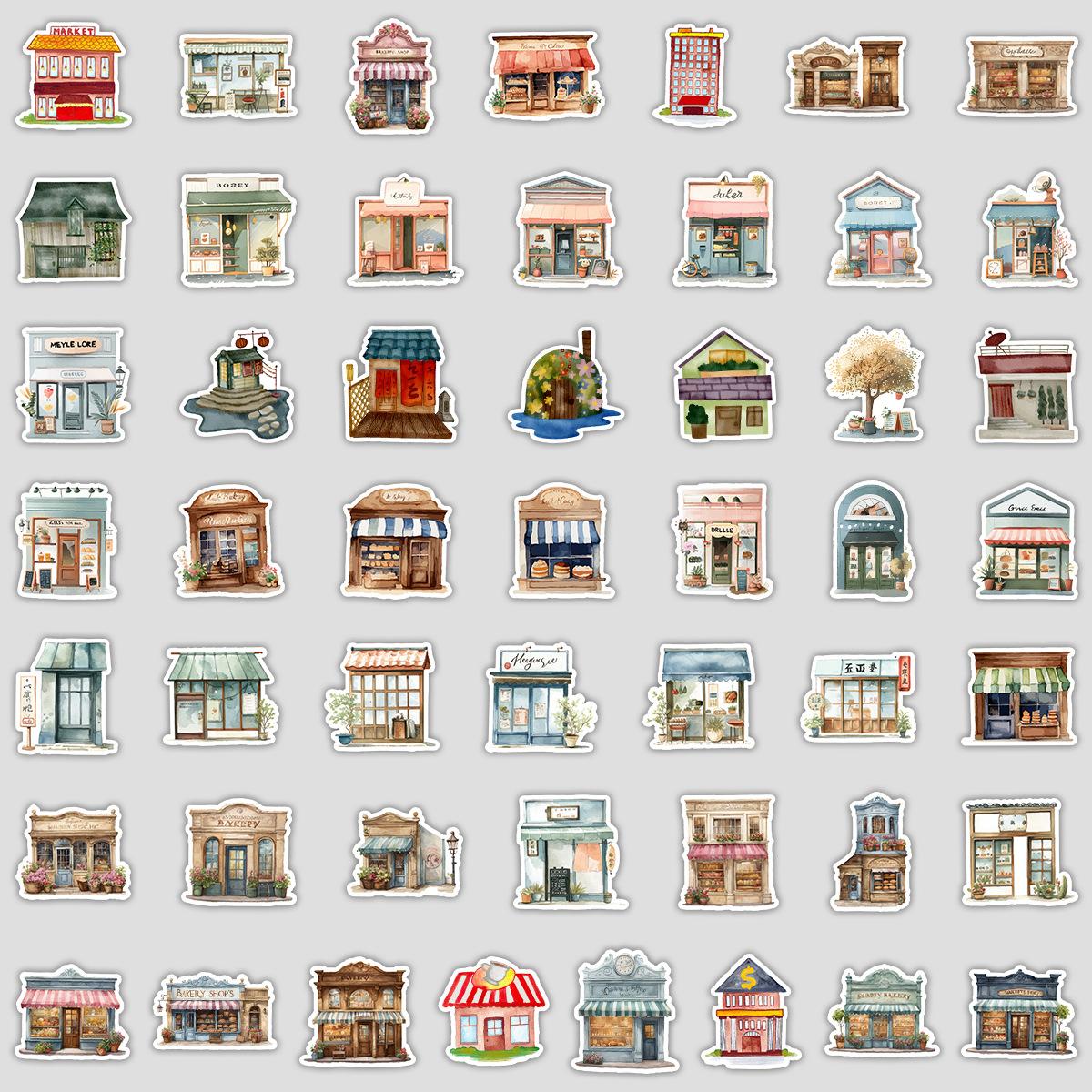 

50 Hand-drawn Street-side Small Shop Graffiti Stickers for Mobile Phones, Luggage, Waterproof Decoration, Creative Stationery Stickers