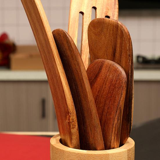Wooden Spurtle for Cooking Teak Spatula Utensils for Mixing Stirring Serving Heat Resistant Dough Spoons
