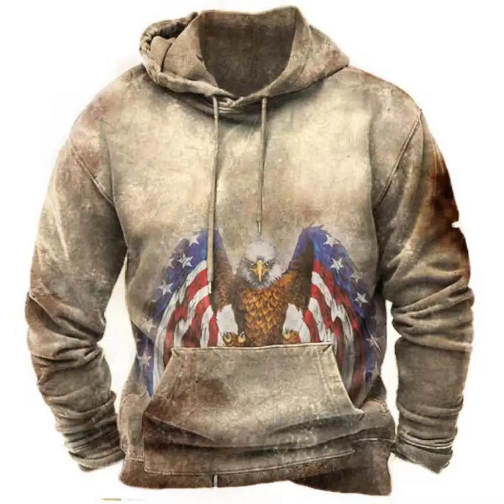 Felpa con cappuccio da uomo USA. Grafica con bandiera Top vintage Felpa con cappuccio da uomo Abiti oversize Pullover Felpa con cappuccio ampia da strada casual