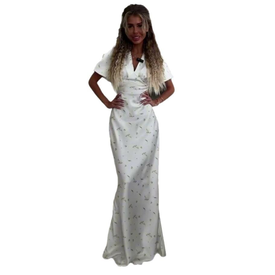 European and American women's clothing summer new sweet small fresh V-neck floral slim and thin long dress