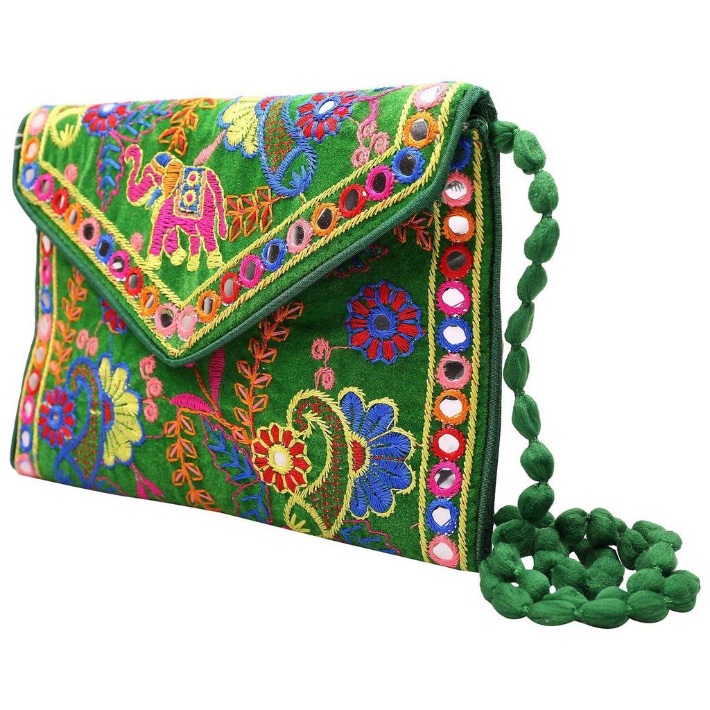 Clutch Bags  Handmade Embroidery Mirror Work Stylish Sling Bags for Women Cross Body Bags for Ladies and Girls - 22X16 Cm