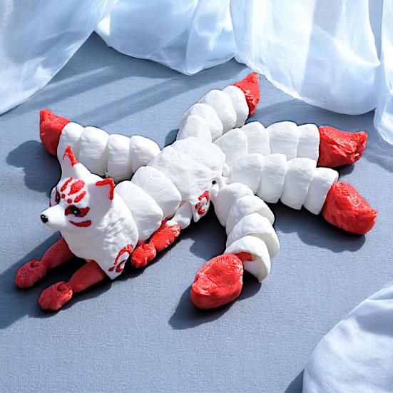 3D Printed Fox Ornament Articulated 5-Tailed Fox with Movable Joints