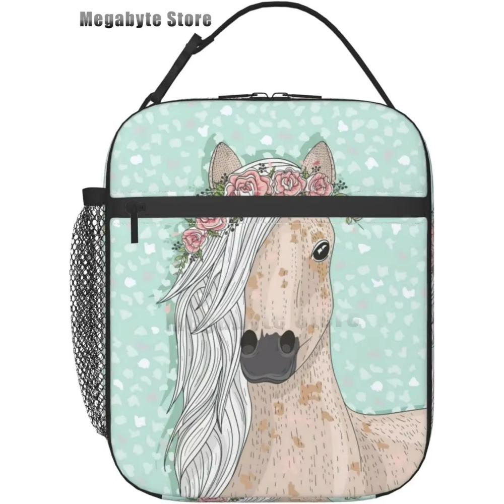 Horse And Flower Lunch Box Insulated Lunch Bags Zipper Lunch Bag Cooler Tote Bag For Teens Men Women Office Picnic