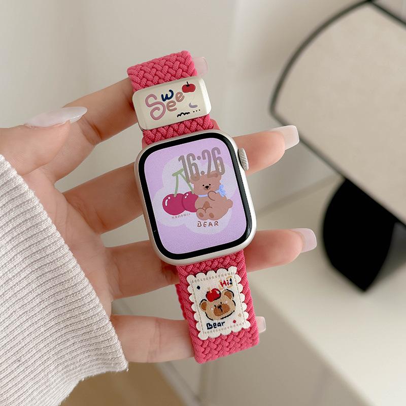 Applicable to iwatch10th generation cute bear nylon woven magnetic strap applewatch new s9/876SE