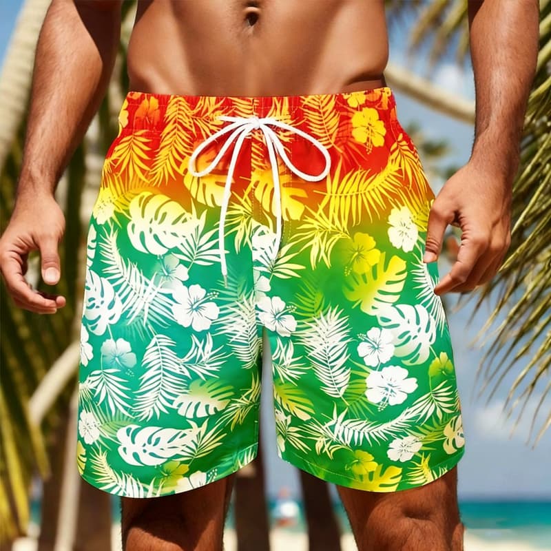Fresh Nature Monstera Floral Print Beach Shorts Breezy Casual Trendy Outfit Wear For Summer Beach And Poolside Style