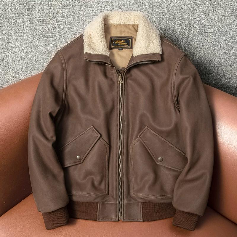 

Мужская куртка из натуральной кожи, зимняя куртка-бомбер, подкладка из натурального меха коровьей шкуры, теплая стеганая куртка большого размера S коричневый
