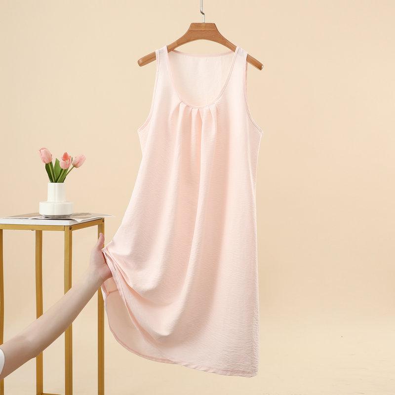 Summer Women's Yunjin Cotton Solid Color Sleeveless Cami Tank Dress Loose Fit Casual Home Nightgown Fashion Daily Outdoor Loungewear Dress