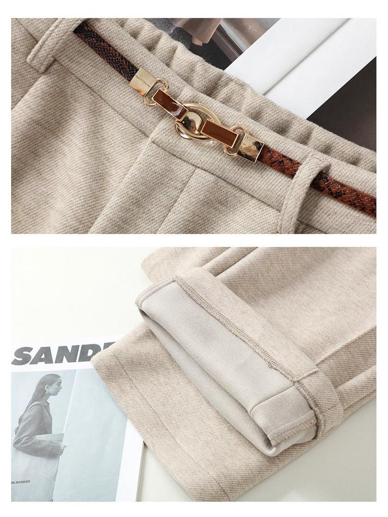 Oatmeal Wool Wide-Leg High-Waisted Slimming Pants for Autumn 2025