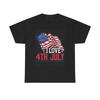 I Love July 4th Tshirt American Flag Fireworks USA Unisex Heavy Cotton Tee