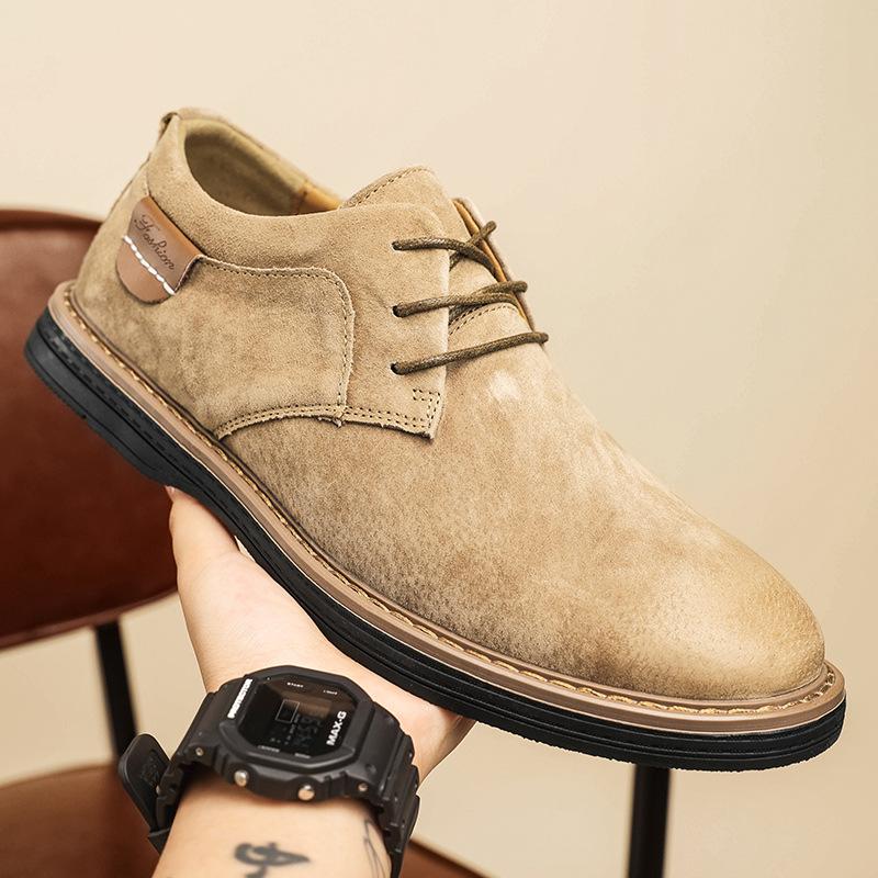 Men Suede Shoes Lace‑Up Retro Stitching Casual Oxford Shoes Classic Business Office Daily Walking Footwear