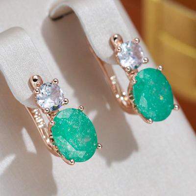Oval Kesim Buzlu Yeşil Büyük Zirkon Damla Küpe Kadınlar için Kişilik Düğün Parti Takı Moda Aksesuarları