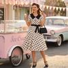 Damen Casual Polka Dot Print Kurzarm Midi Kleid mit Kragen - Leicht für den Sommer
