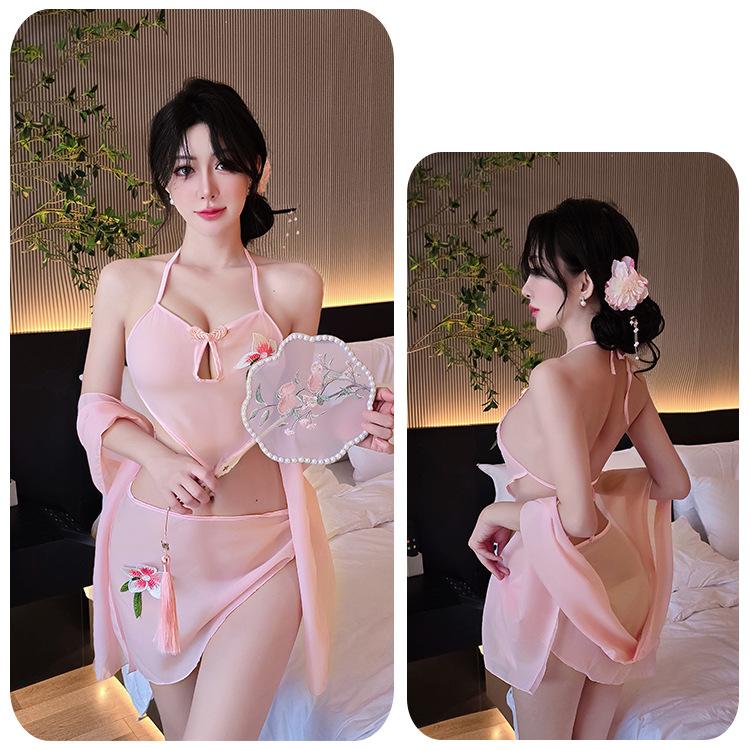 Green Antique Embroidery Hanfu Set Chinese Style Bellyband Traditional Sex Costume Sexy Lingerie Retro Erotic Pajamas Temptation