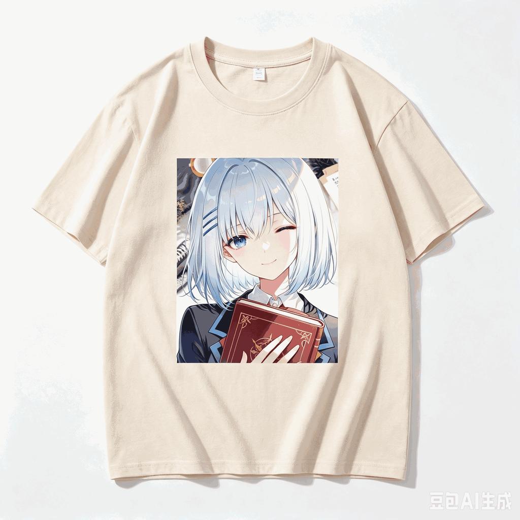 Origami Tobiichi Holding Book Wink Bust Anime Frame Graphic Crew Neck Short Sleeve T-Shirt