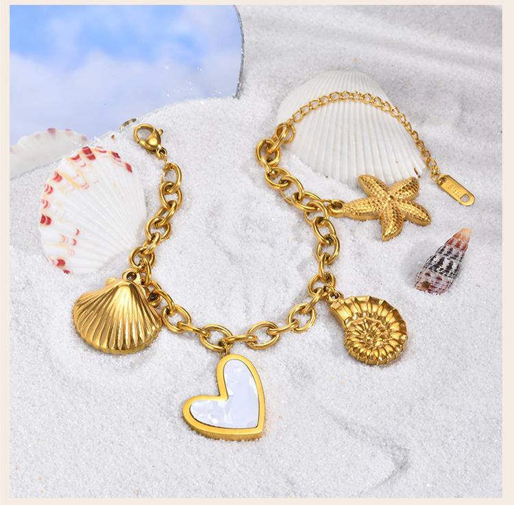 Shell Starfish Conch Charms Bracelet for Women,18k Gold Plated Stainless Steel Summer Beach Waterproof Jewelry