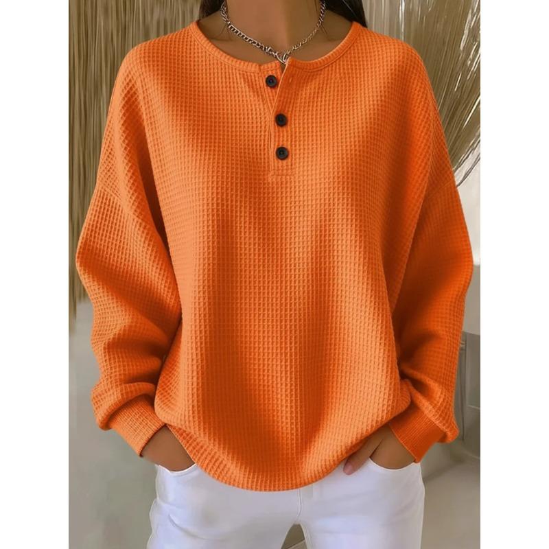 Women Plaid Knit Round Neck Blouse Long Sleeve Top Plus Size Loose Fit Pullover T-shirt Solid Color Casual Fall Winter Basic Shirt
