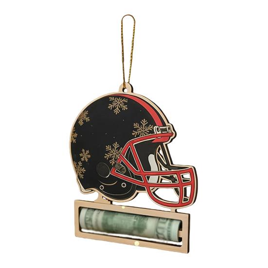 Wooden Money Holder Christmas Ornament Football Helmet Cash Gift Card Holder Sports Fan Gift for Men Players Coaches