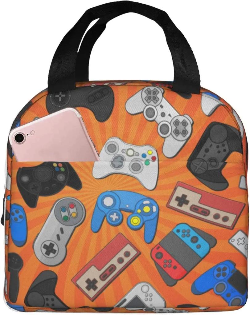 Colorful Joystick Game Lunch Bag Compact Tote Bag Reusable Lunch Box Container for Women Men School Office Work Picnic