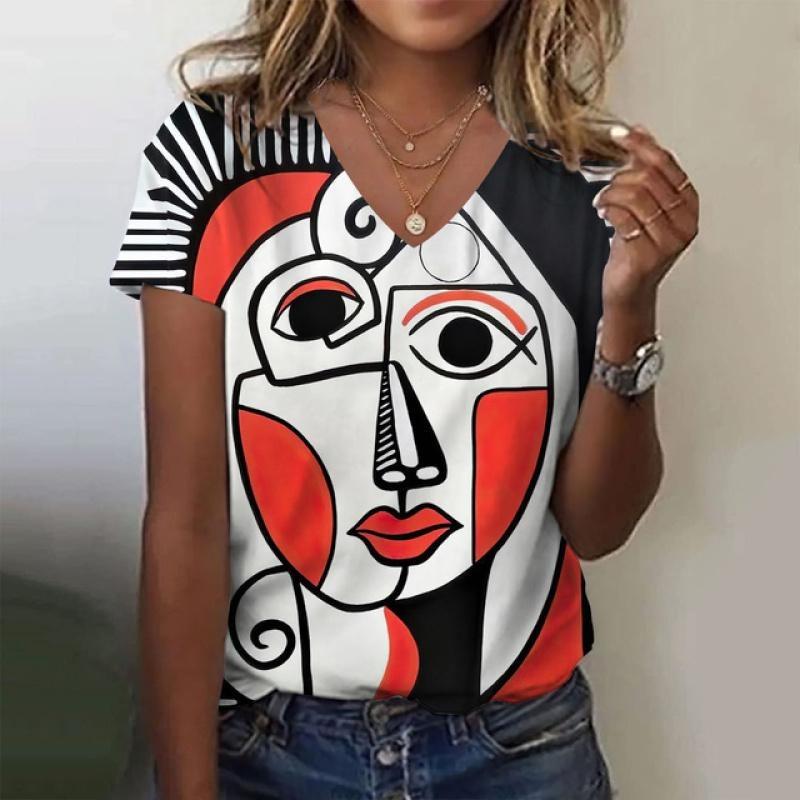 Women T Shirt Abstract Painting Print Funny Clothes Women Short Sleeve T Shirts Top Streetwear Summer Oversized Clothing