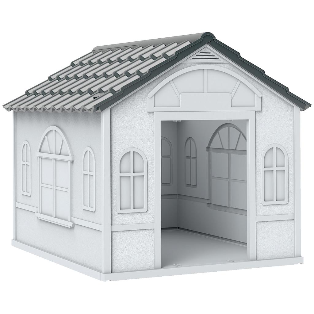 Waterproof PP Dog House with Sloped Roof and Entrance Door, 65x75.7x63 cm, Grey