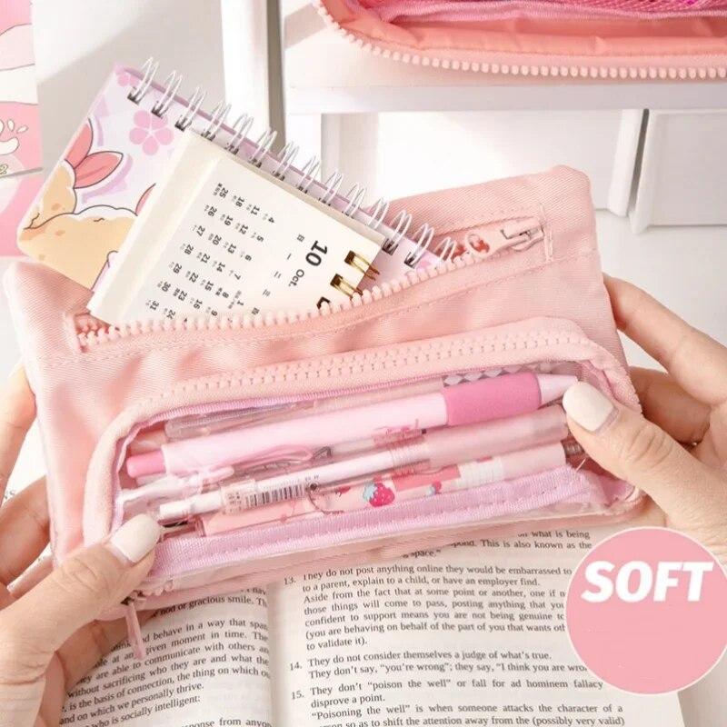 1 Pc Ins Simplicity Pencil Case Fashion Lovely Solid Color Series Stationery Pencil Bag High Capacity School Stuff Storage Bag