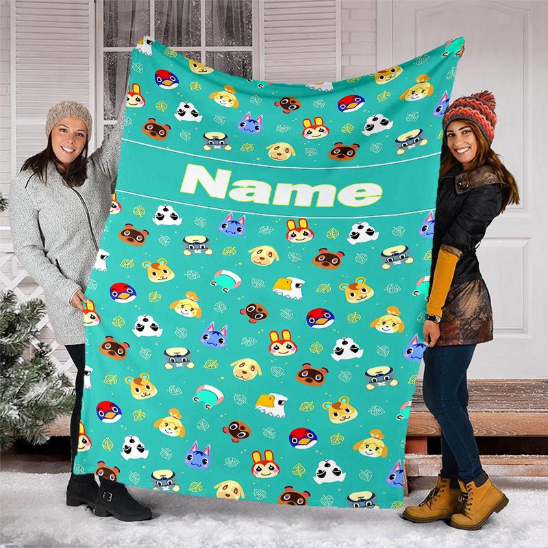 Personalized Custom Name Blanket - Animal Crossing Print Design,Blanket for Sofa,Bed,Travel,Camping - Soft and Warm, Great Gift