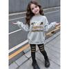 Girls' Leopard Heart Casual Comfortable Soft Loose Pullover Sweatshirt and Leggings 2-Piece Set, New Autumn/Winter, Playful, Sweet and Cool Style