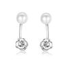MIKAMU Women's Earrings, Rose Flower, Natural Freshwater Pearls, 925 Silver, Popular Earrings, Sterling Silver [Jewelry] Approx. 5mm (Platinum White