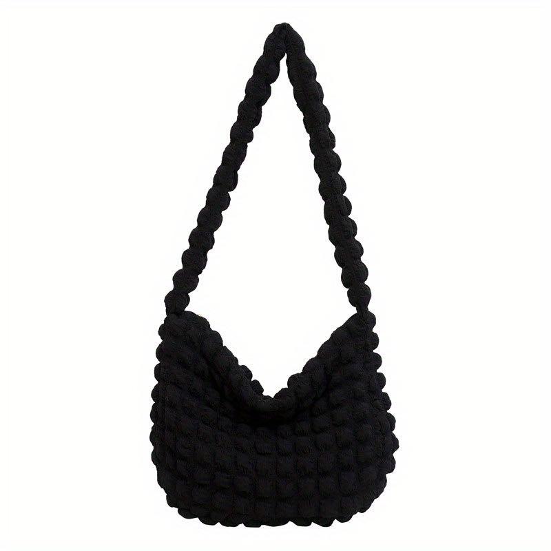 Crossbody Bag With Pleated Design Embroidered Plaid Shoulder Bag Underarm Bags Large Capacity Quilted Tote Bags For Women