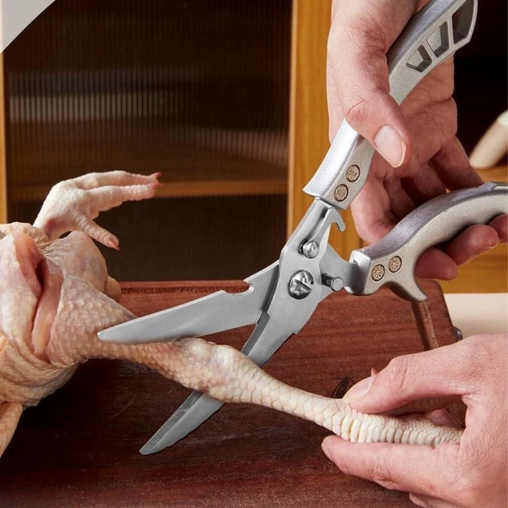 Küchenschere aus Edelstahl – Professionelle Koch- und Geflügelschere, Perfekt für Knochen, Pute, Fleisch, Fisch und Gemüse, 1 Packung (Silber)