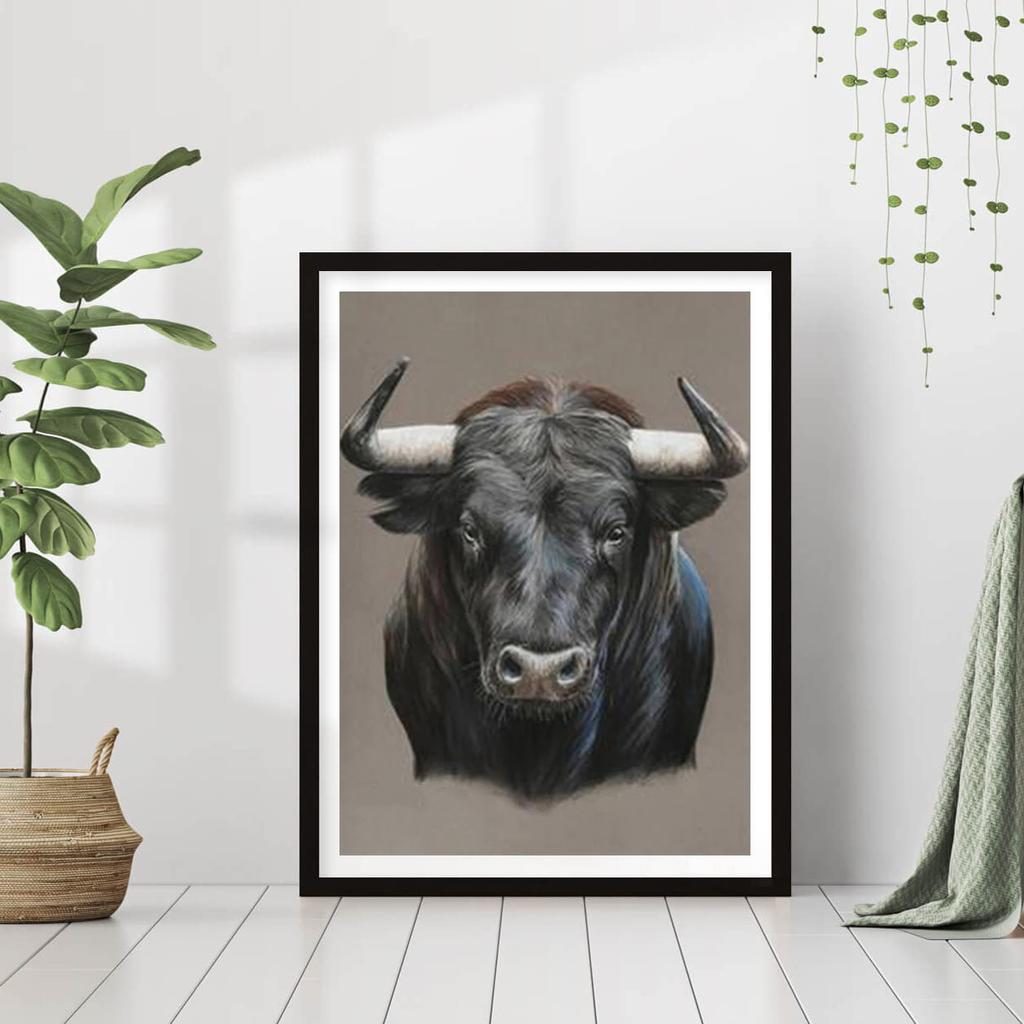 Diamantmalerei zum Selbermachen, Bighorn Black Bull, Kreuzstich-Set, Mosaikkunst, Diamantmalerei, voller Kreis/Quadrat-Diamant, Heimdekoration