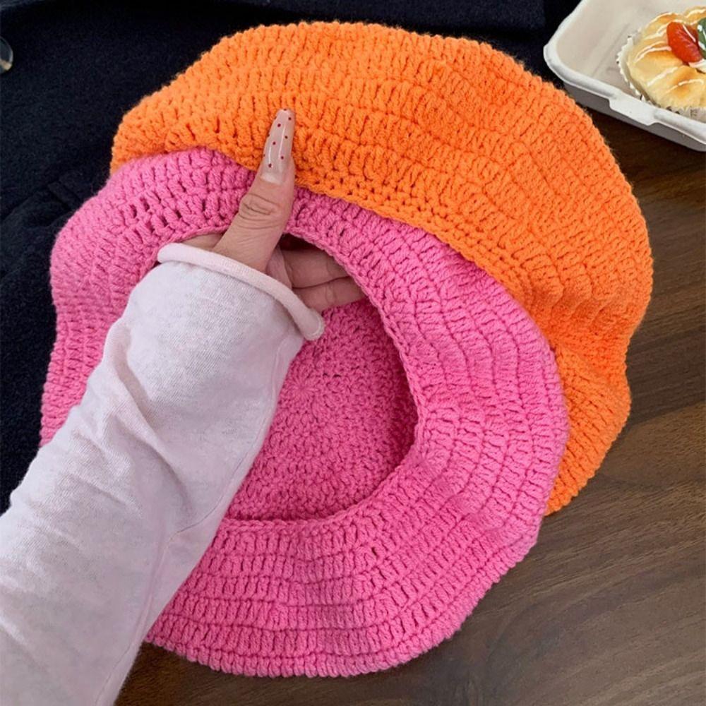Japanese Knitted Hat Kawaii Y2K Painter Hat Temperament Persimmon Beret  Party
