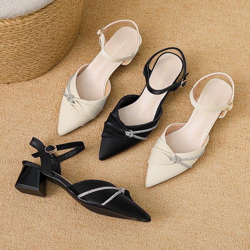 Y9978-32025 Spring New Temperament Pointed High Heels Women's Shoes Casual Versatile Thick Heel Sandals