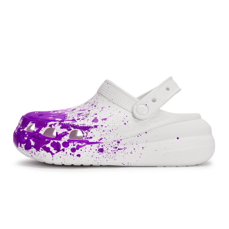 Crocs Crush Clog EVA Aged Fluid Splash Ink Personality Stepping on Feeling Gift Box Hole Shoes Unisex White and Purple