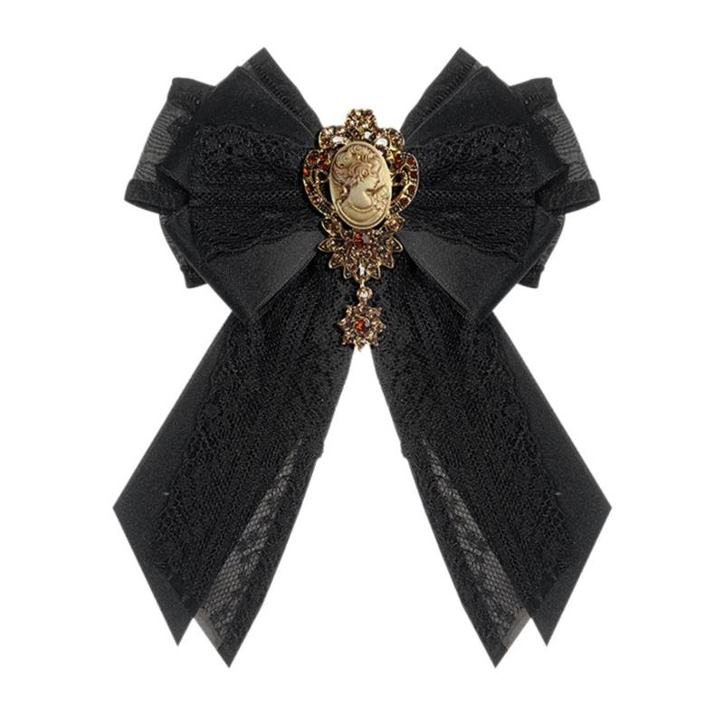 

Elegant Rhinestones Necktie with Ribbon and Crystal Jabot Accessory Graceful Ribbon Collar Lady Necktie чорний