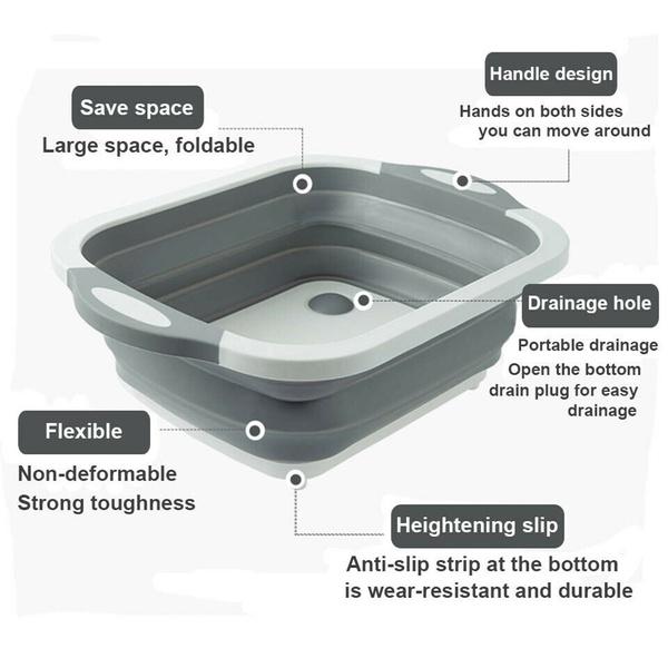 4 In 1 Multi-Board No More Tools Drain Basket Foldable for Kitchen Fruit Vegetables