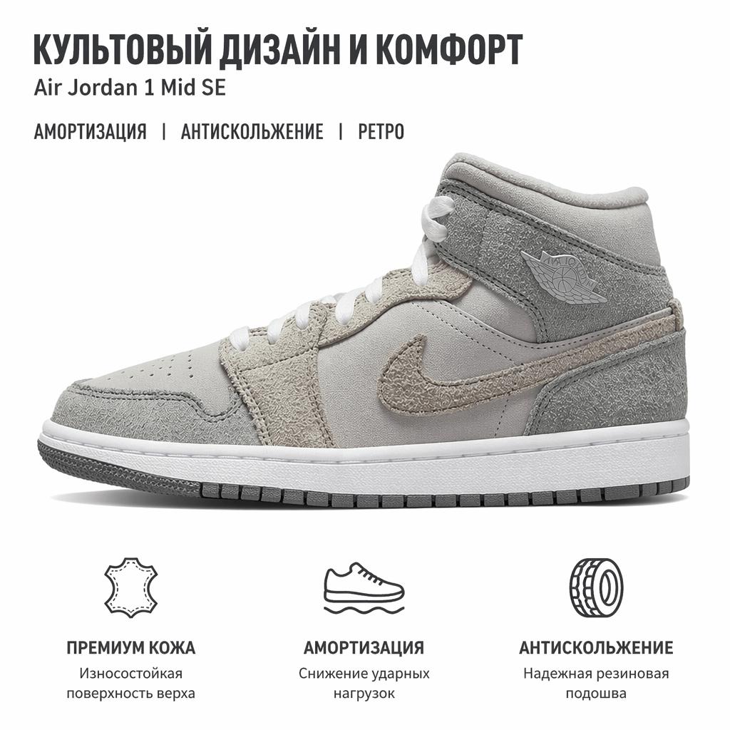 Air Jordan 1 Mid SE Particle Grey Women Sneakers College-Grey Neutral-Grey DO7139-002