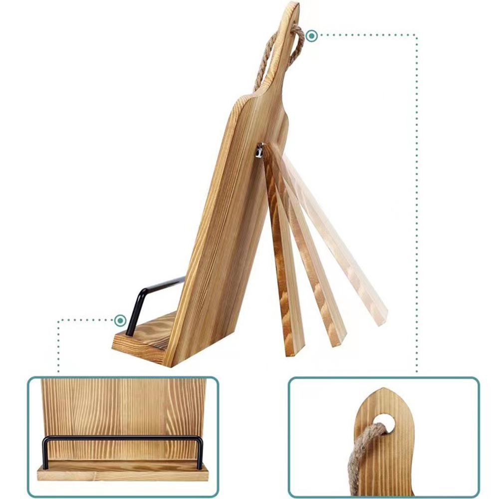 Adjustable Recipe Book Wooden Holder Bracket with Anti-Slip Kickstand