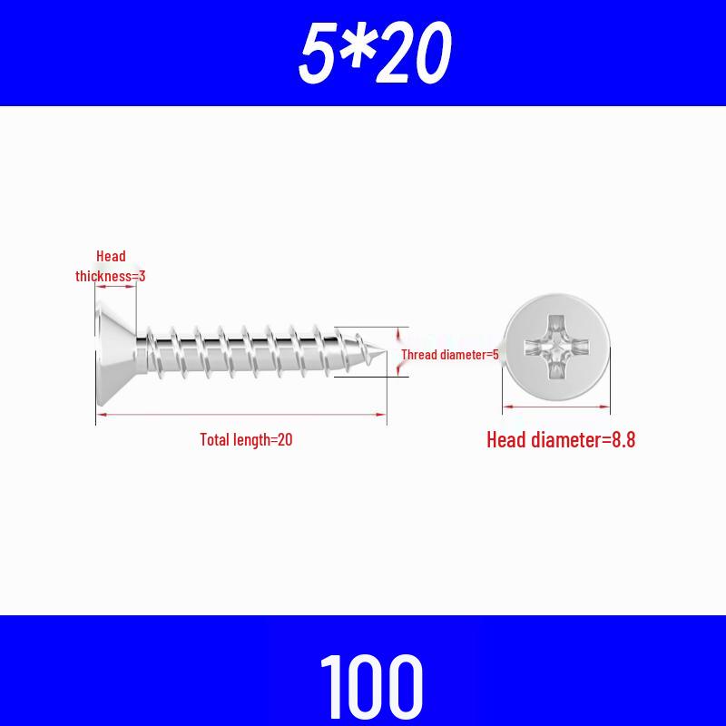 304 Edelstahl Kreuzschlitz Senkkopf Selbstschneidende Holzschrauben M3/M4/M5