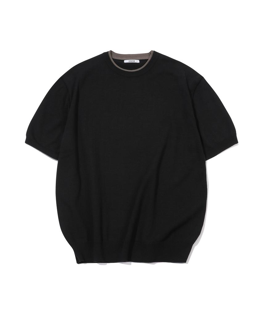 GNOK Layered Round Short Sleeve Knit [Black]