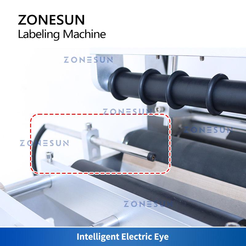 ZONESUN ZS-TB101 Tabletop Single Double Side Round Bottle Labeling Machine Slideway Automatic Feeders Label Sticker Machine