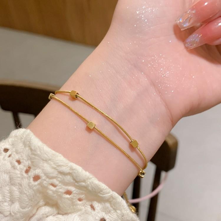 ins золотой маленький квадратный браслет из титановой стали женский легкая роскошь нишевый изысканный дизайн браслет двойной на руку